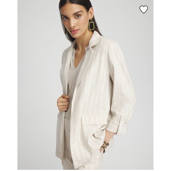 Chico’s Linen Blend Stretch Stripe Open Blazer Sz 3.5 Us 18 Office Casual - Picture 1 of 9